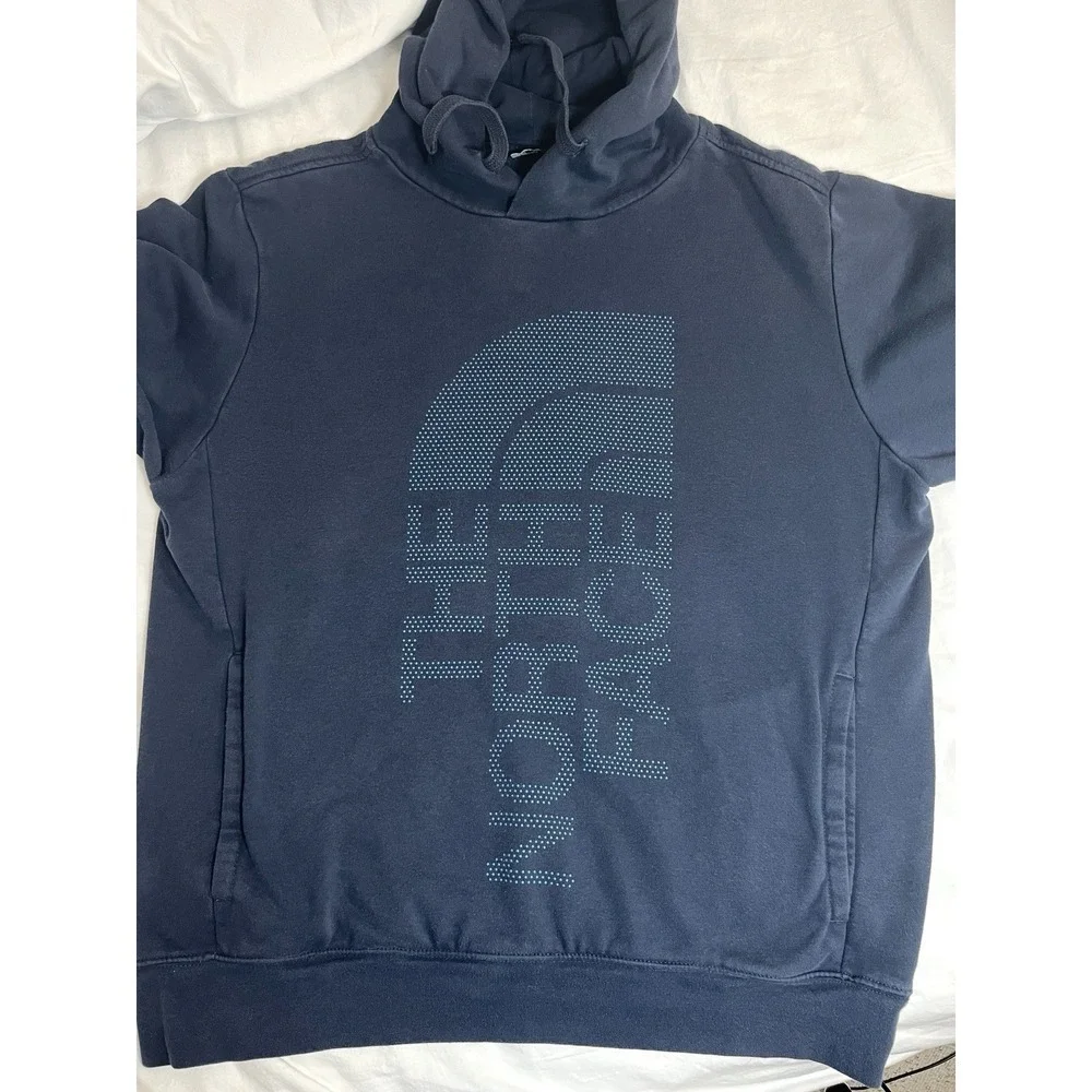 The North Face Pullover Hoodie Mens Navy Blue Logo Graphic Sweatshirt Sz Large